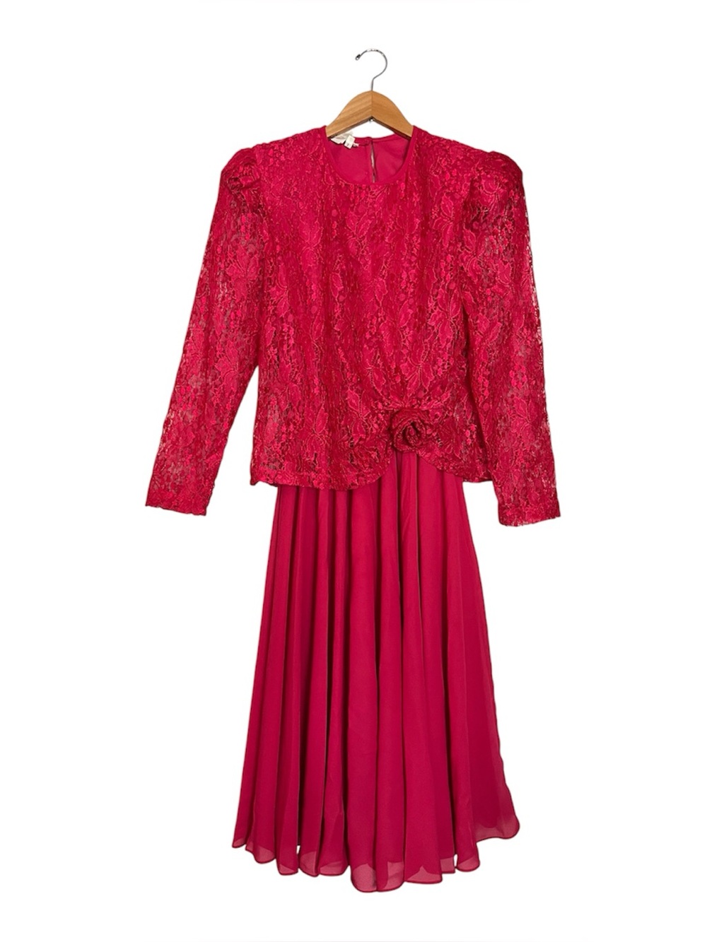 Vtg In The Mood Lace Party Formal Mock 2 Pc Dress Pink Fushsia Long Sleeve 10